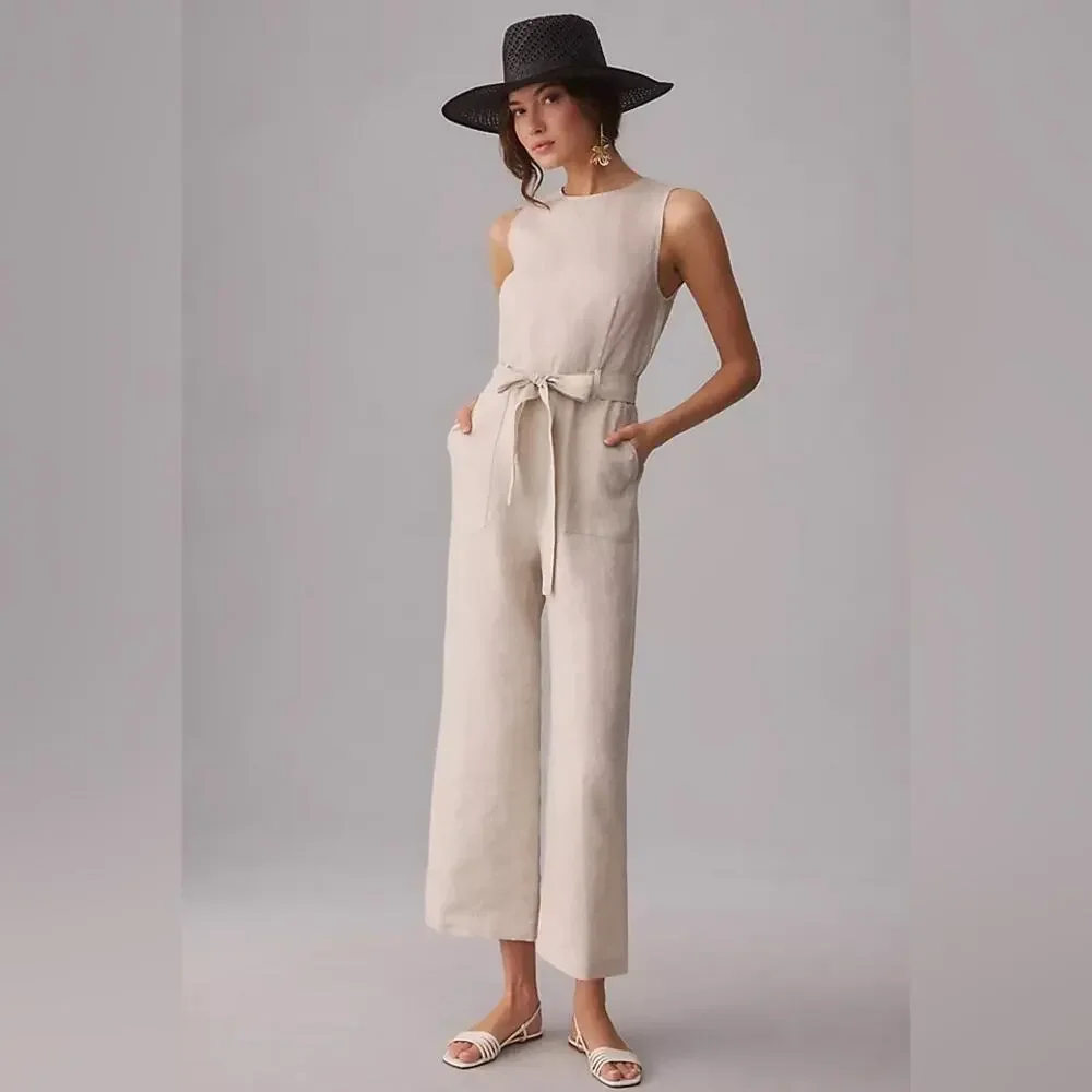 Reformation Naomi Linen Jumpsuit in Oatmeal 6